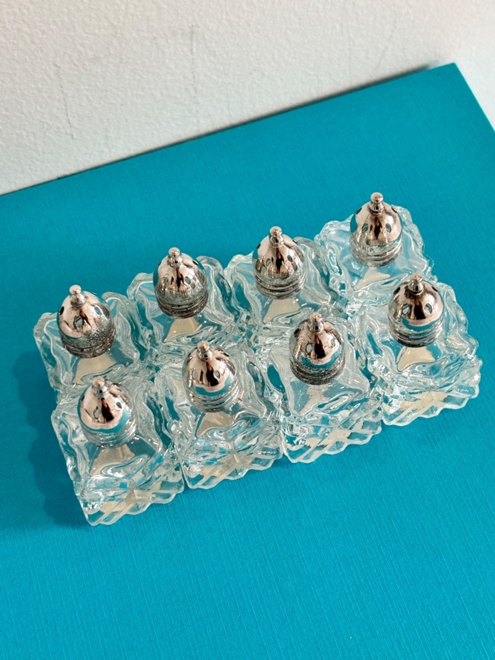 Vintage Crystal salt & pepper shakers SET OF EIGHT F.B. Rogers made in Japan